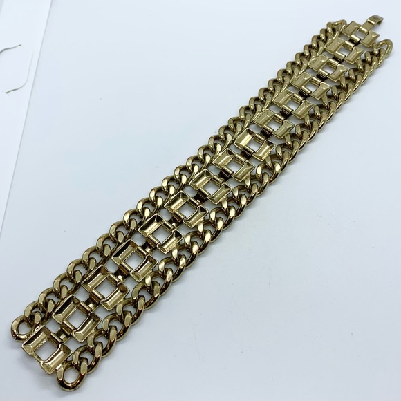 VINTAGE 1980’S THICK GOLD TONE WIDE CHAIN LINK BRACELET HEAVY 8” RETRO - Picture 7 of 7